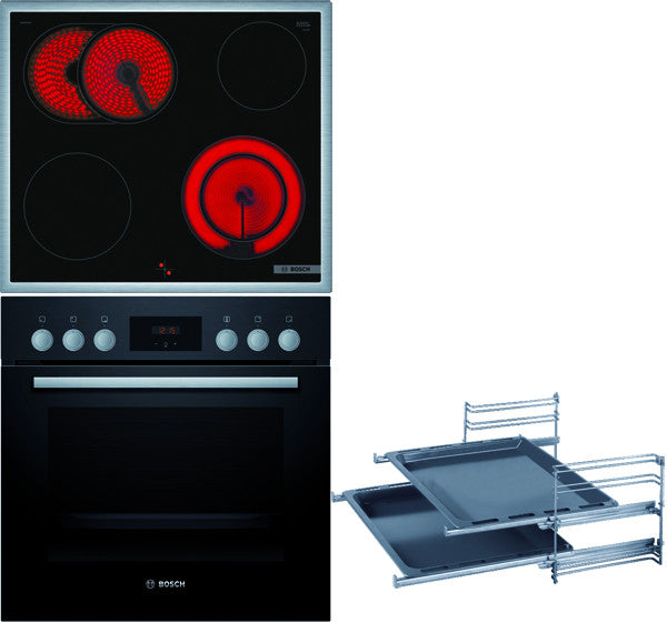 BOSCH Einbau-Herd-Set HEF113BA0 + HEZ438201 + NKN645GA2E Einbau-Herd, Elektro-Kochfeld, Teleskopauszug, 2-fach