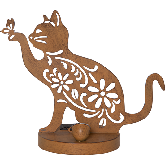 Star Trading LED-Solar-Dekoration "Oxicat", sitzende Katze Rost, Metall, ca. 25x30 cm, ww LED, Akku, outdoor, Vierfarb-Karton