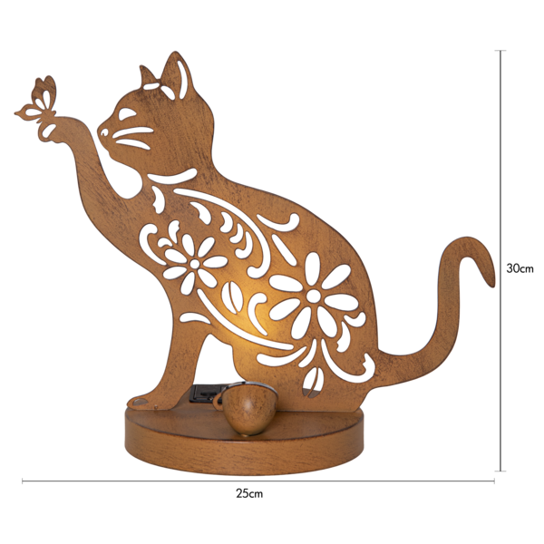 Star Trading LED-Solar-Dekoration "Oxicat", sitzende Katze Rost, Metall, ca. 25x30 cm, ww LED, Akku, outdoor, Vierfarb-Karton