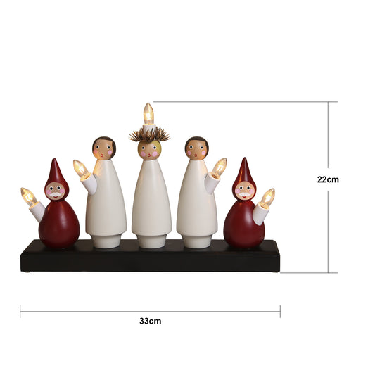 Star Trading "Luciakör" 5-light window chandelier, material: wood, multicolored, approx. 22x33 cm, four-color cardboard box