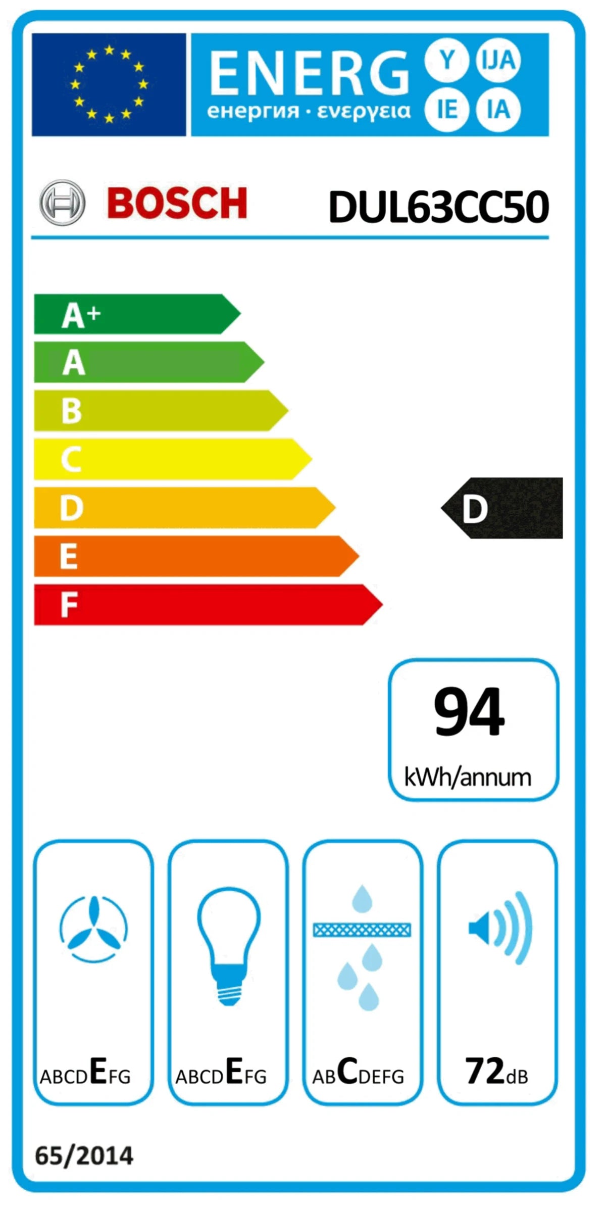 Bosch DUL63CC50 ed under-cabinet cooker hood 60cm diameter 3-stage metal grease filter