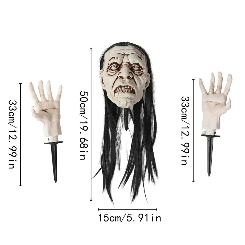 Halloween Leuchtende Totenkopf Skeletthände Bodenstecker Horror Geisterkopf LED Garten Rasen Spukhaus Outdoor Dekoration