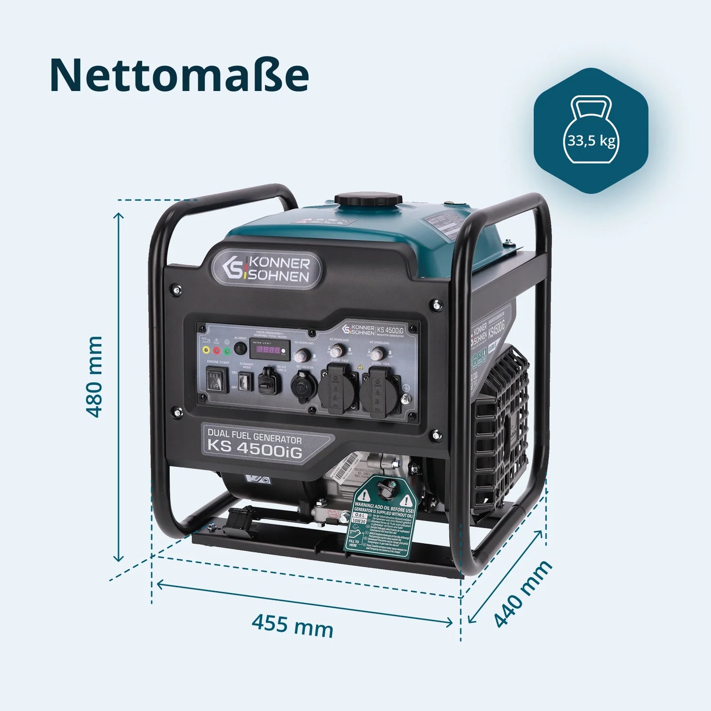 "Könner & Söhnen" Dual-Inverter-Generator KS 4500iG - 4.2kW Nennleistung - Benzin / Gas Motor - 230V
