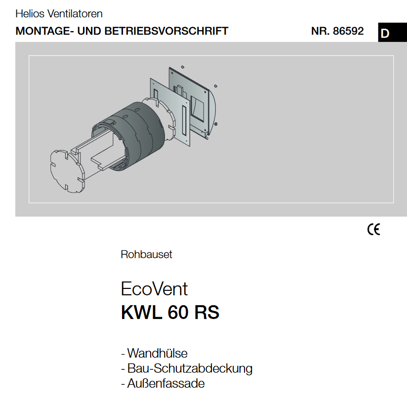 Helios KWL 60 RS Rohbauset best. aus Wandhülse Bauschutzd. Außenfassade 708