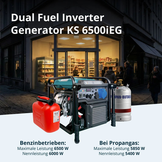 WM ⚽ Rabatt "Könner & Söhnen" Inverter Generator KS 6500iEG (Benzin/Gas) - 6kW Nennleistung - Benzinmotor - 230V