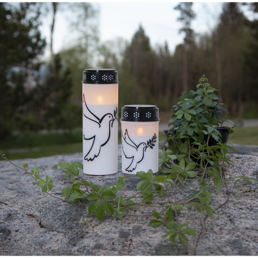 Star Trading LED-Grablicht "Dove"warmwhite LED, Kunststoff, weiß/Taubenmotiv, 2x Größen, exkl. Batterie, Timer, outdoor,Vierfarb-Karton