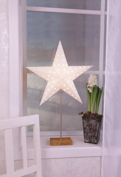 Star Trading Standleuchte "Combi-Pack" Material: Metall/Holz/Papier, Farbe: creme/eiche oder creme/weiß, ca. 65x43 cm (Stern), ca. 52,5x20 cm (Lampe), Vierfarb-Karton