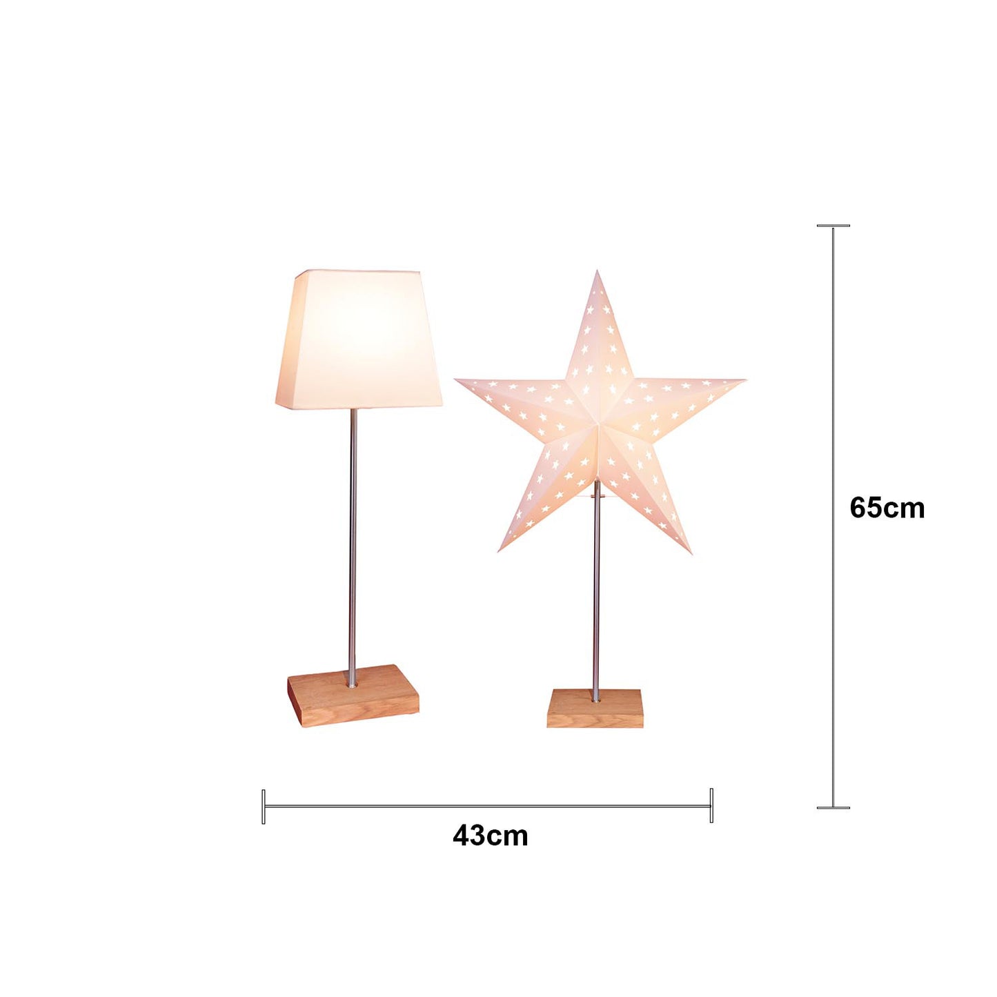 Star Trading Standleuchte "Combi-Pack" Material: Metall/Holz/Papier, Farbe: creme/eiche oder creme/weiß, ca. 65x43 cm (Stern), ca. 52,5x20 cm (Lampe), Vierfarb-Karton