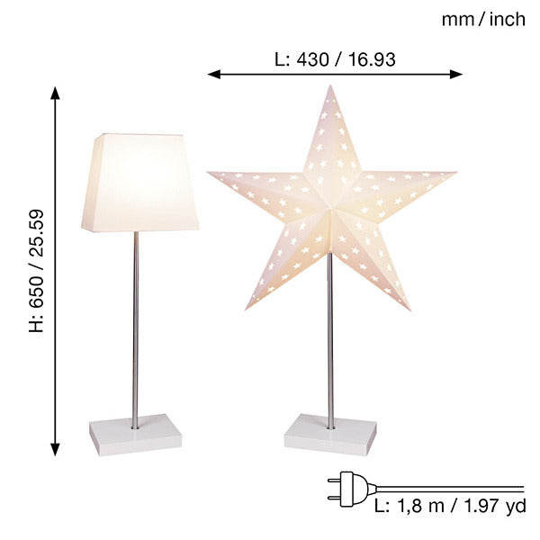 Star Trading Standleuchte "Combi-Pack" Material: Metall/Holz/Papier, Farbe: creme/eiche oder creme/weiß, ca. 65x43 cm (Stern), ca. 52,5x20 cm (Lampe), Vierfarb-Karton
