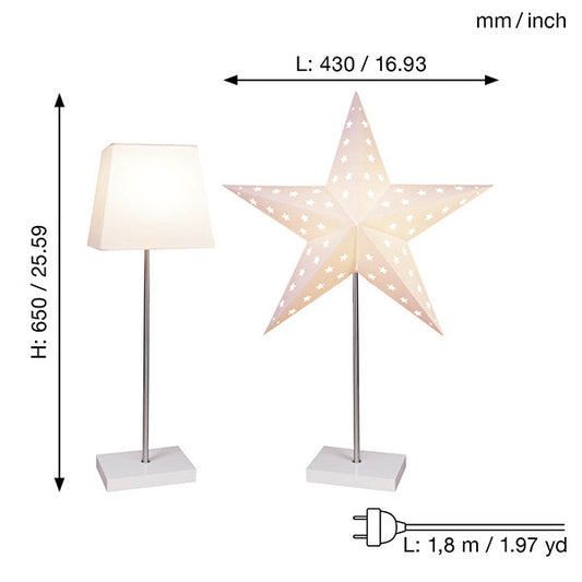 Star Trading Standleuchte "Combi-Pack" Material: Metall/Holz/Papier, Farbe: creme/eiche oder creme/weiß, ca. 65x43 cm (Stern), ca. 52,5x20 cm (Lampe), Vierfarb-Karton