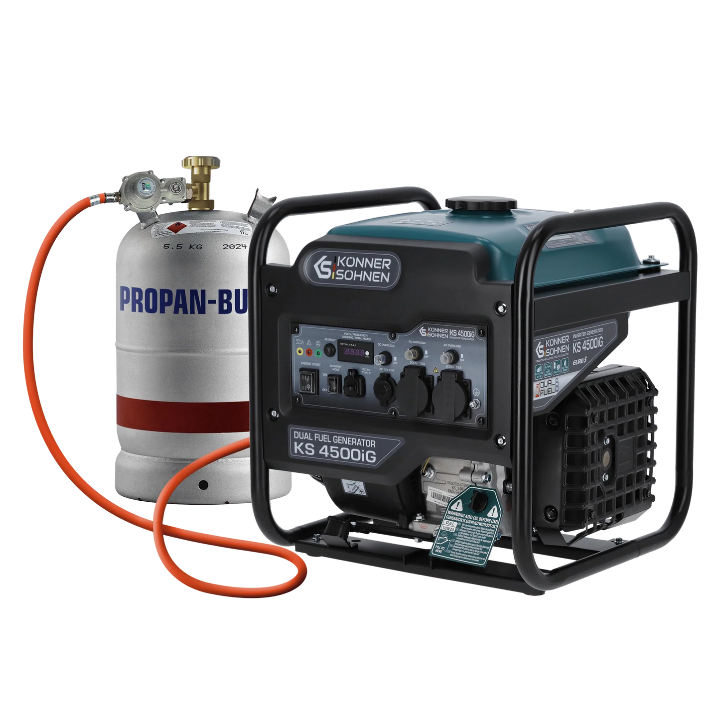 "Könner & Söhnen" Dual-Inverter-Generator KS 4500iG - 4.2kW Nennleistung - Benzin / Gas Motor - 230V