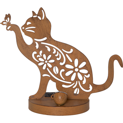 Star Trading LED-Solar-Dekoration "Oxicat", sitzende Katze Rost, Metall, ca. 25x30 cm, ww LED, Akku, outdoor, Vierfarb-Karton