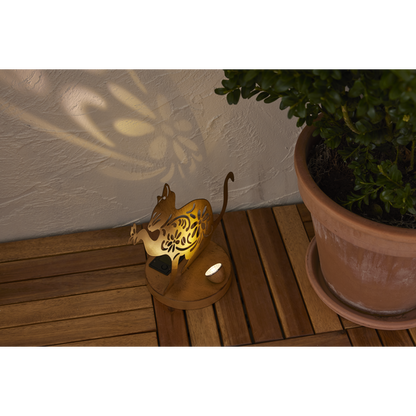 Star Trading LED-Solar-Dekoration "Oxicat", sitzende Katze Rost, Metall, ca. 25x30 cm, ww LED, Akku, outdoor, Vierfarb-Karton