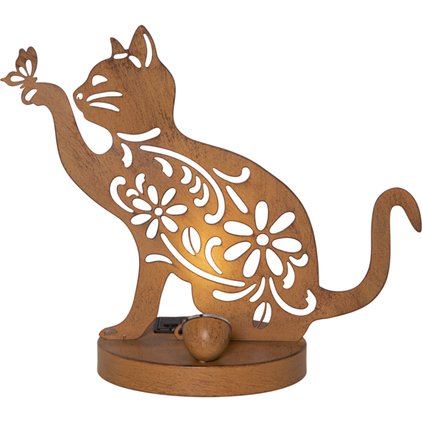 Star Trading LED-Solar-Dekoration "Oxicat", sitzende Katze Rost, Metall, ca. 25x30 cm, ww LED, Akku, outdoor, Vierfarb-Karton