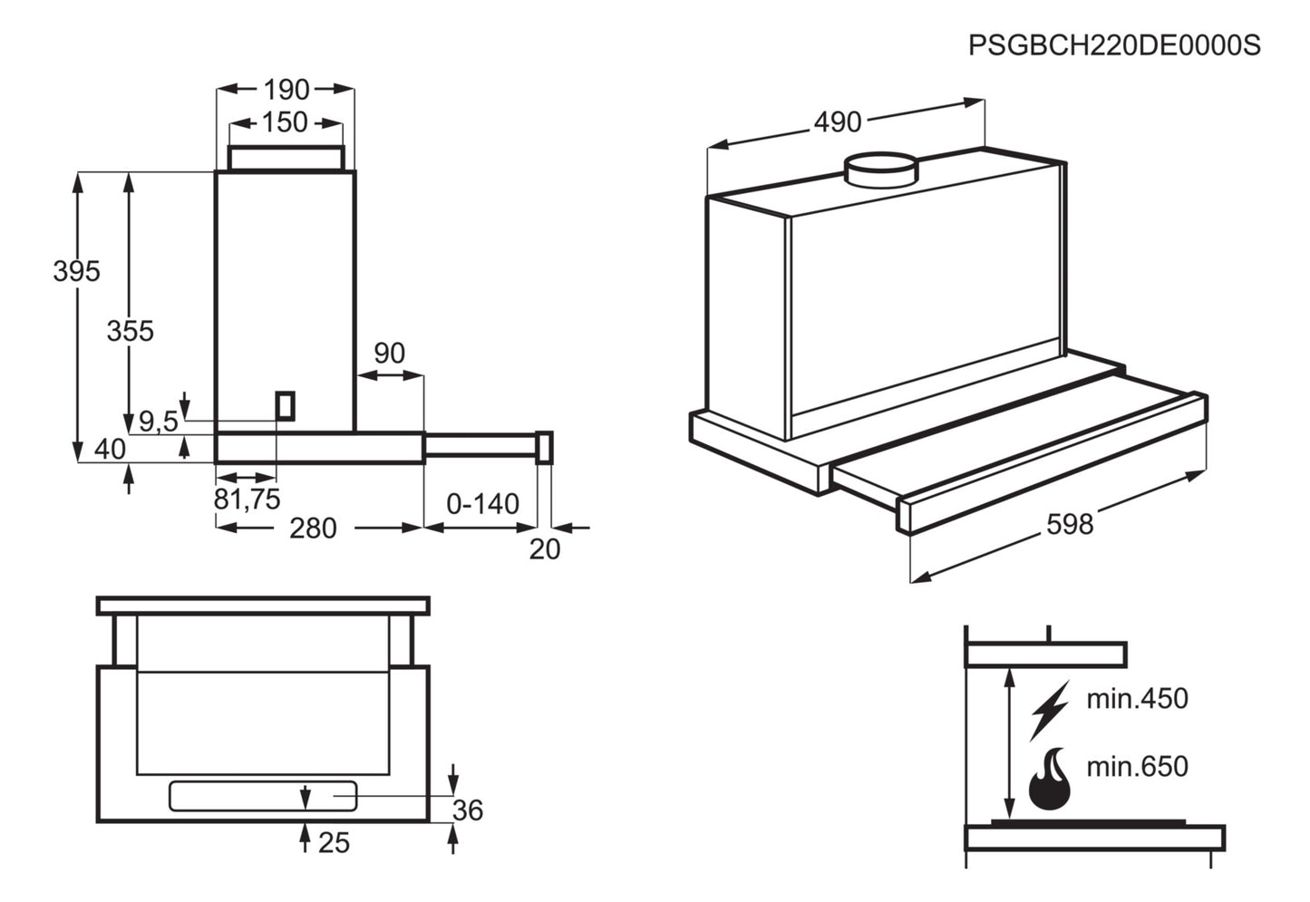 AEG DPS3640AM Flat Screen Cooker Hood 60cm