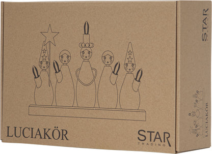 Star Trading Fensterleuchter "Luciakör" 5-flammig, Material: Holz, weiß, ca. 22x33 cm, mit Trafo, Vierfarb-Karton