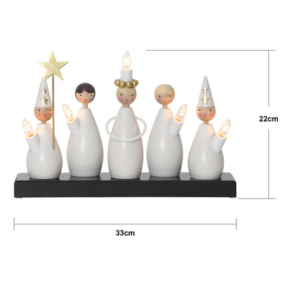 Star Trading Fensterleuchter "Luciakör" 5-flammig, Material: Holz, weiß, ca. 22x33 cm, mit Trafo, Vierfarb-Karton