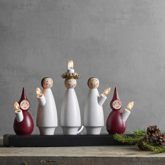 Star Trading Fensterleuchter "Luciakör" 5-flammig, Material: Holz, bunt, ca. 22x33 cm, Vierfarb-Karton