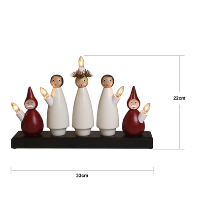 Star Trading Fensterleuchter "Luciakör" 5-flammig, Material: Holz, bunt, ca. 22x33 cm, Vierfarb-Karton