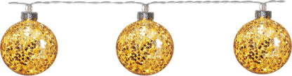 Star Trading LED-Lichterkette "Glitter" 10 goldene Kugeln, Kabel: transparent, 10 warmwhite LED, ca. 130x6 cm, Batterie, Timer, Vierfarb-Karton