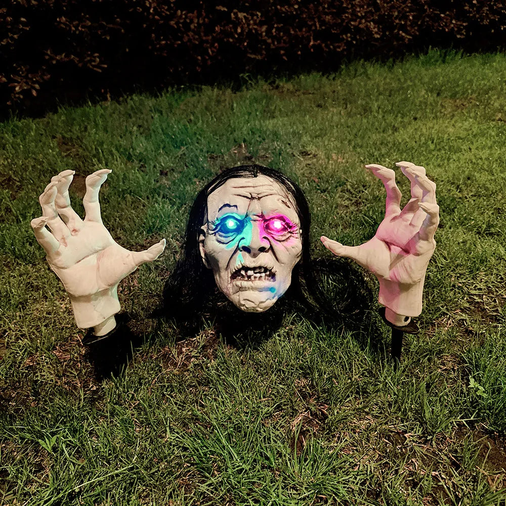 Halloween Leuchtende Totenkopf Skeletthände Bodenstecker Horror Geisterkopf LED Garten Rasen Spukhaus Outdoor Dekoration