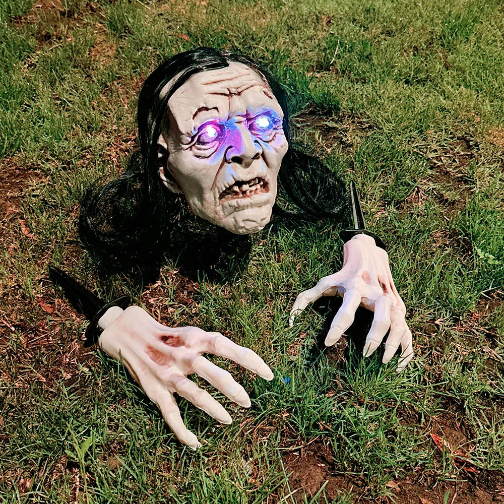 Halloween Leuchtende Totenkopf Skeletthände Bodenstecker Horror Geisterkopf LED Garten Rasen Spukhaus Outdoor Dekoration