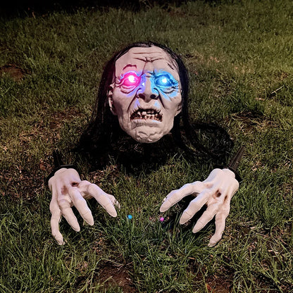 Halloween Leuchtende Totenkopf Skeletthände Bodenstecker Horror Geisterkopf LED Garten Rasen Spukhaus Outdoor Dekoration