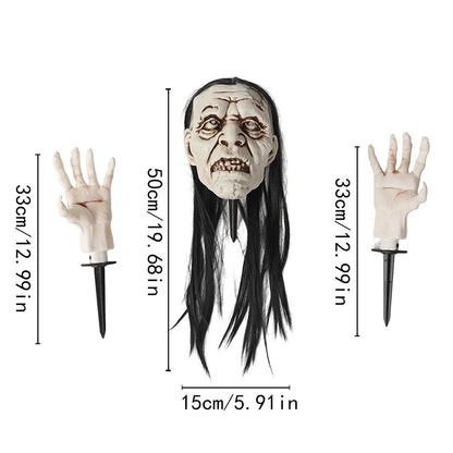 Halloween Leuchtende Totenkopf Skeletthände Bodenstecker Horror Geisterkopf LED Garten Rasen Spukhaus Outdoor Dekoration