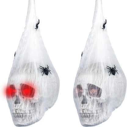 Halloween Hängende Dekoration Leuchtende LED Skelett Kopf Spinne Netz Horror Geräuschaktiviert Geisterhaus Garten Requisite