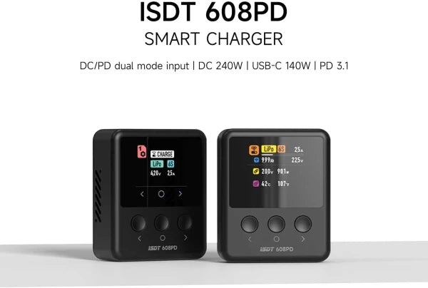 ISDT 608PD Smart Charger DC 240W/10A USB C 140W/5A 1-6S Lipo