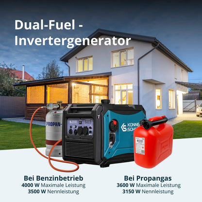"Könner & Söhnen" LPG/Benzin-Inverter-Generator KS 4000iEG S - 3.5kW Nennleistung - Benzin / Gas Motor - 230V