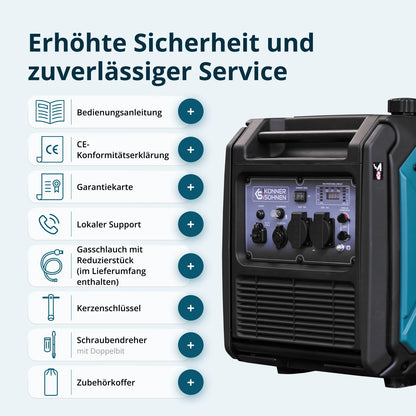 "Könner & Söhnen" LPG/Benzin-Inverter-Generator KS 4000iEG S - 3.5kW Nennleistung - Benzin / Gas Motor - 230V