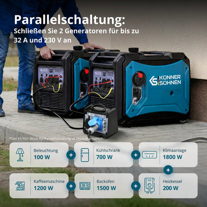 "Könner & Söhnen" LPG/Benzin-Inverter-Generator KS 4000iEG S - 3.5kW Nennleistung - Benzin / Gas Motor - 230V