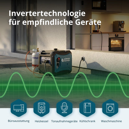"Könner & Söhnen" LPG/Benzin-Inverter-Generator KS 4000iEG S - 3.5kW Nennleistung - Benzin / Gas Motor - 230V