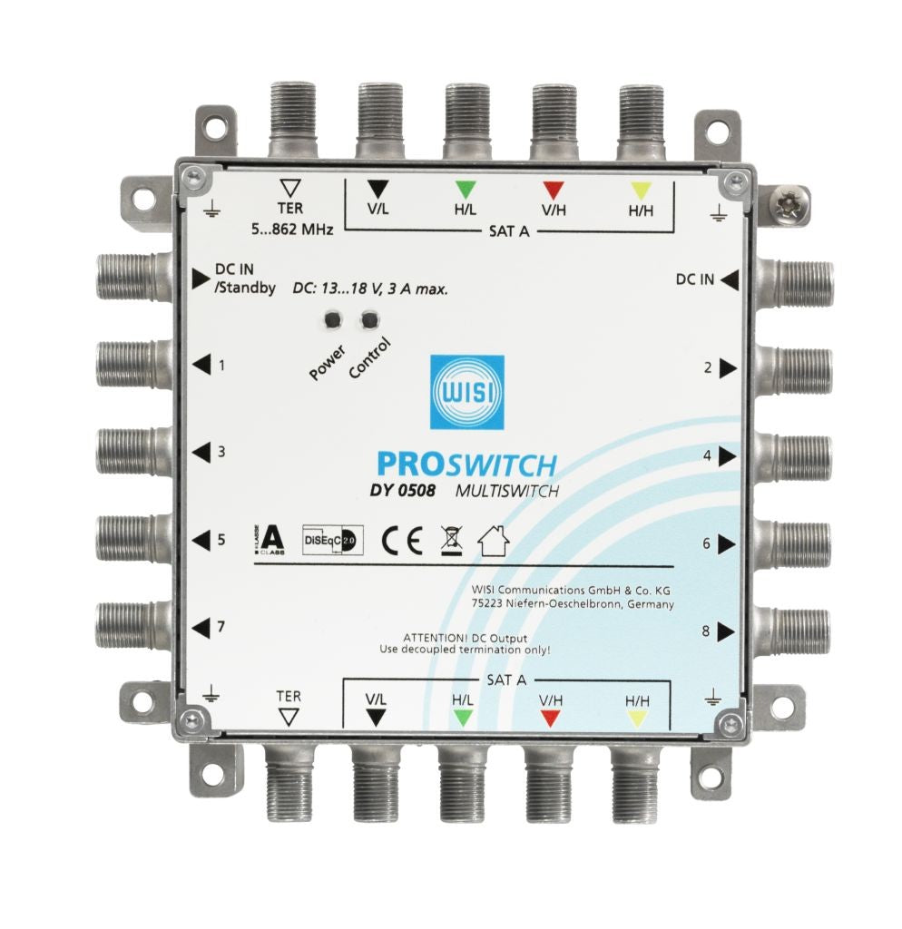 Ersatzgerät / Produktablöse: WISI DXC 0508 anstelle WISI DY 0508 PROSWITCH Multischalter 5 in 8, Kaskade & Stand alone, TERR. Passiv