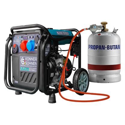 "Könner & Söhnen" Inverter-Generator KS 8100iEG 1/3 - 8kW Nennleistung (230/400V ohne Umschaltverluste abrufbar) - Benzin-/Gasmotor