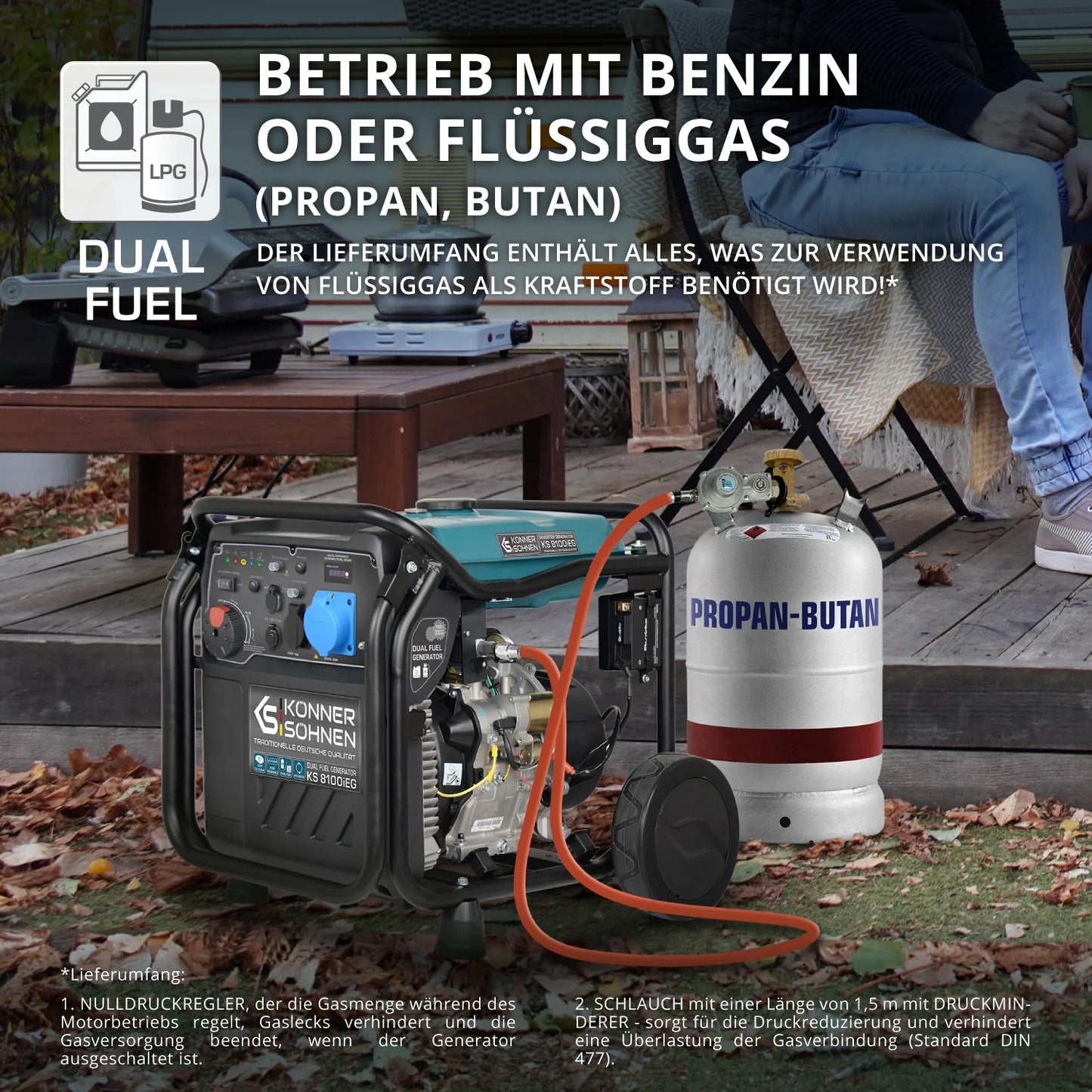"Könner & Söhnen" LPG/Benzin-Inverter-Generator KS 8100iEG - 8kW Nennleistung - Gas-/Benzinmotor