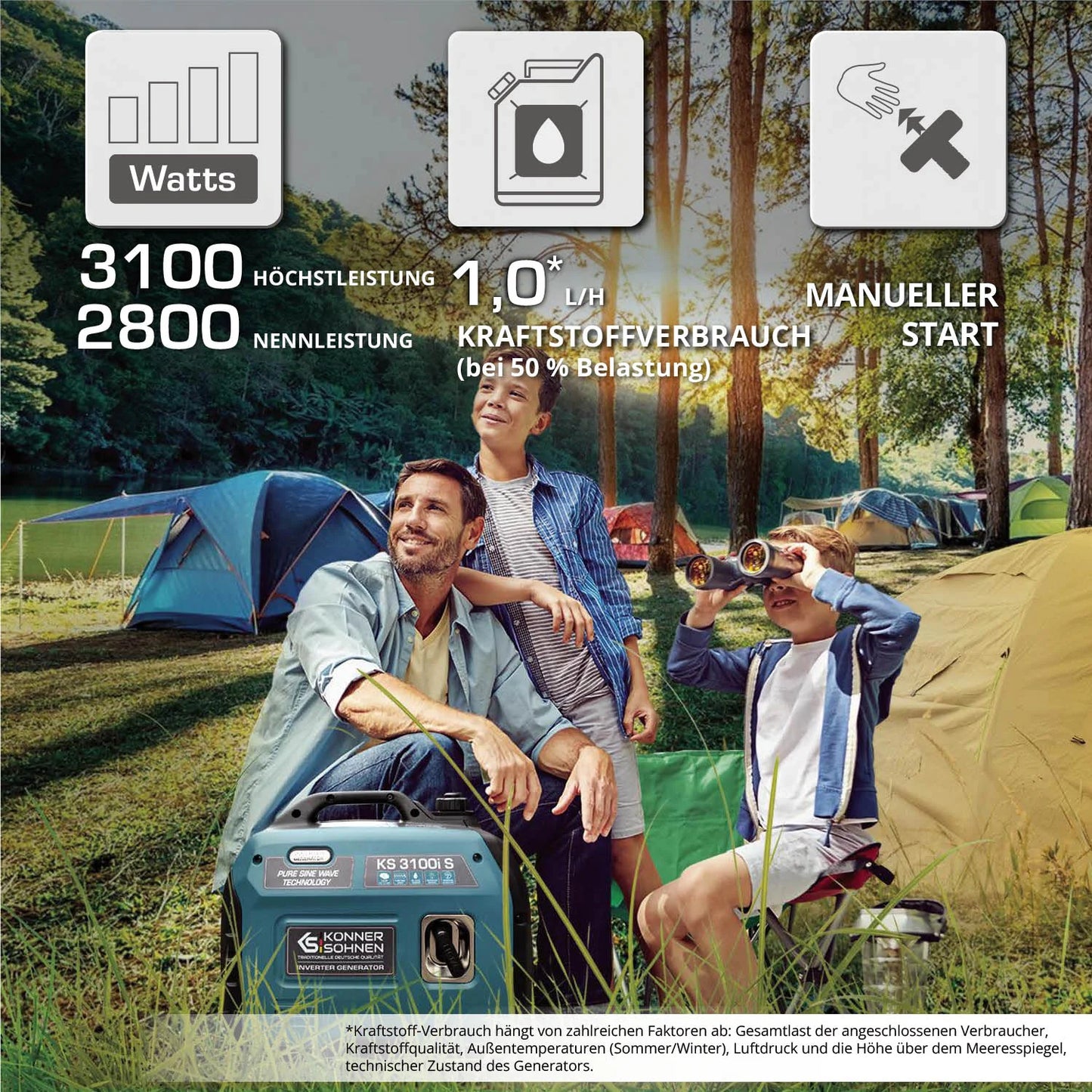 "Könner & Söhnen" Inverter-Generator KS 3100i S - 2.8kW Nennleistung - Benzinmotor - 230V