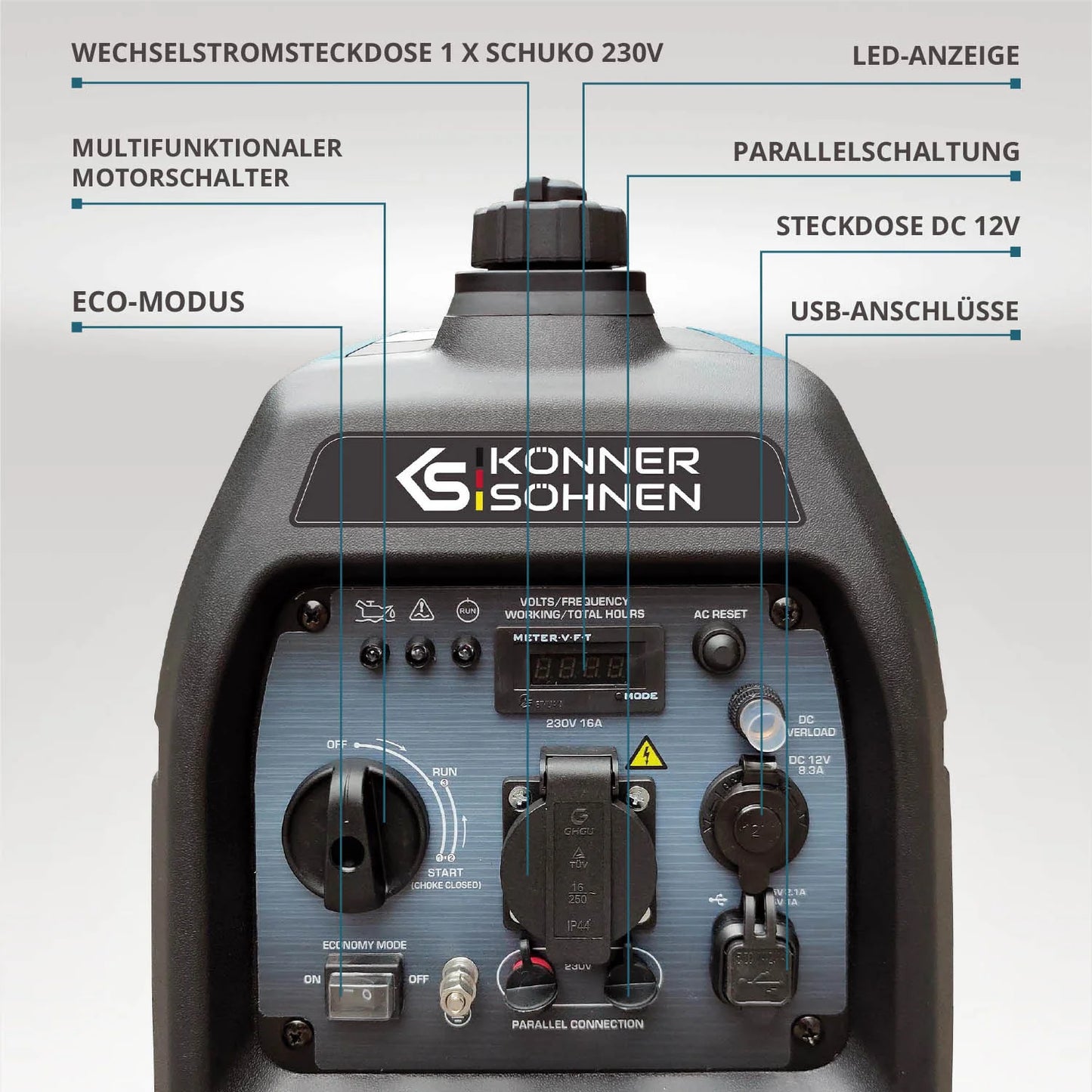 "Könner & Söhnen" Inverter-Generator KS 3100i S - 2.8kW Nennleistung - Benzinmotor - 230V