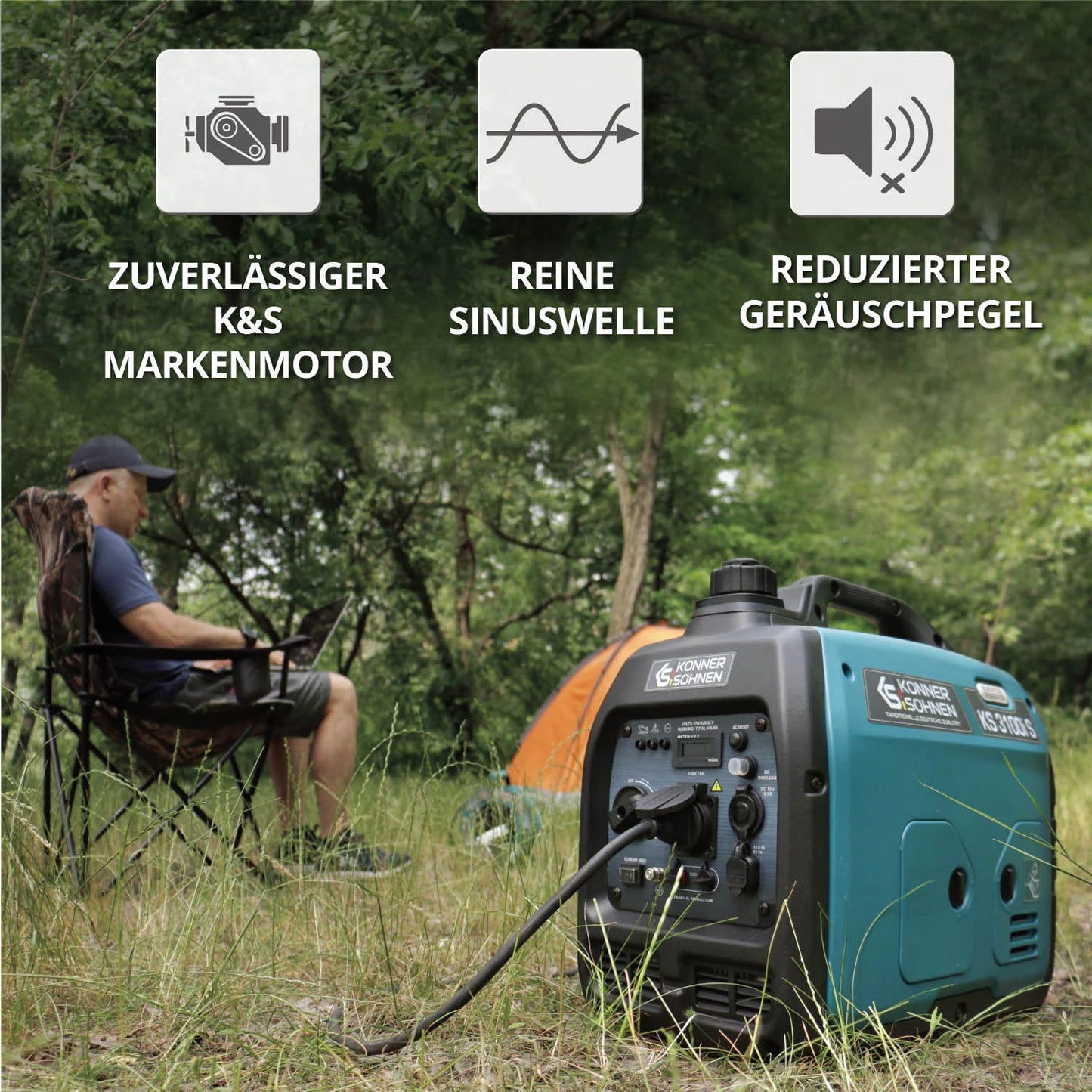 "Könner & Söhnen" Inverter-Generator KS 3100i S - 2.8kW Nennleistung - Benzinmotor - 230V