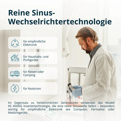 "Könner & Söhnen" Dual-Inverter-Generator KS 4500iG - 4.2kW Nennleistung - Benzin / Gas Motor - 230V