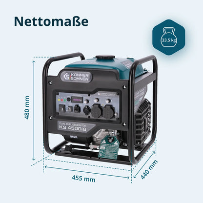 "Könner & Söhnen" Dual-Inverter-Generator KS 4500iG - 4.2kW Nennleistung - Benzin / Gas Motor - 230V