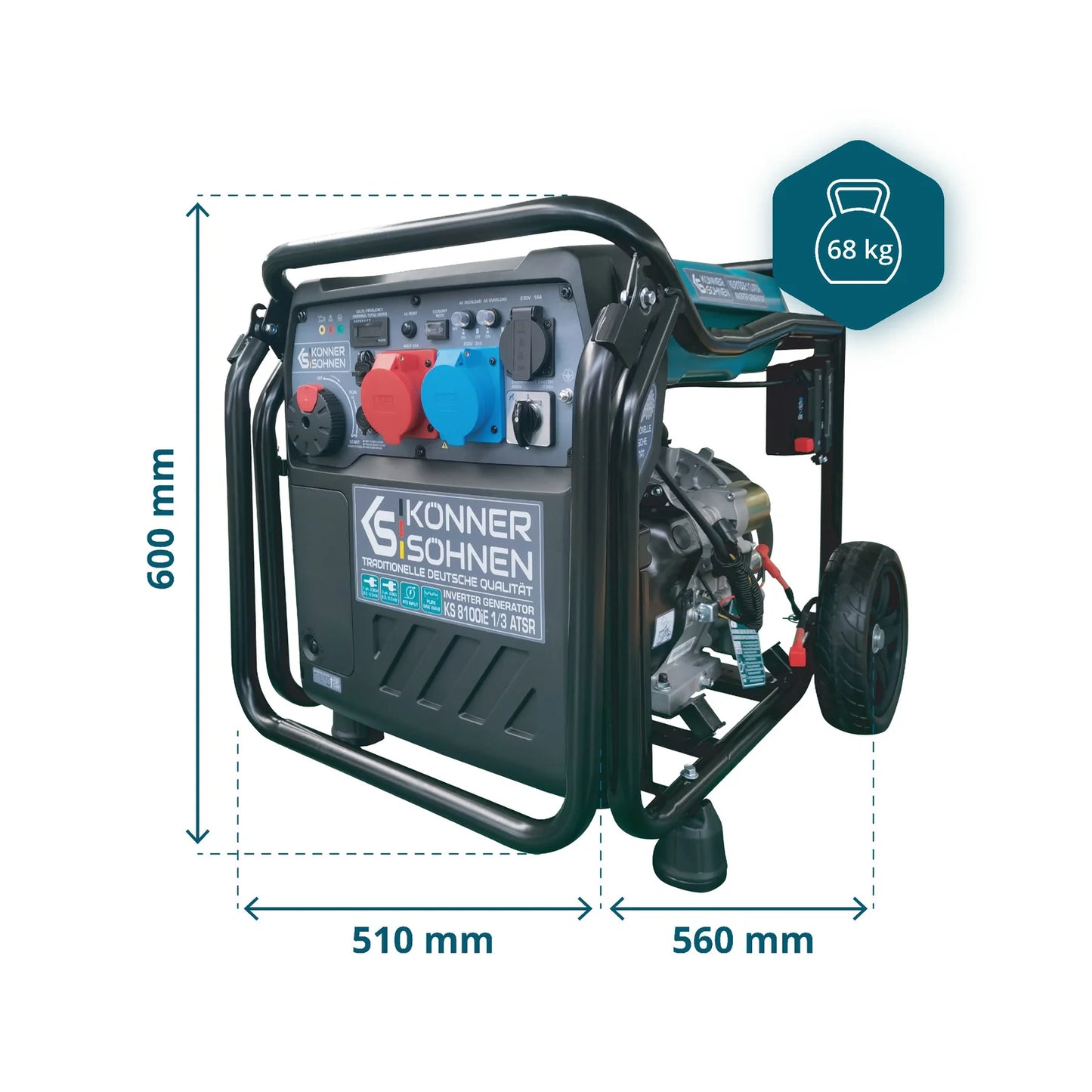 "Könner &amp; Söhnen" Inverter Generator KS 8100iE 1/3 ATSR - 8kW Rated Power (230/400V available without switching losses) - Petrol Engine