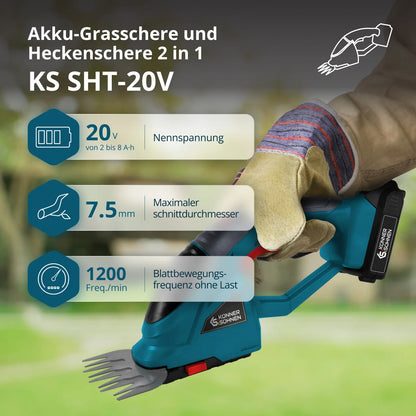"Könner & Söhnen" Set Akku-Grasschere und Heckenschere 2 in 1 KS SHT-20V + 4Ah Batterie KS 20V4-2