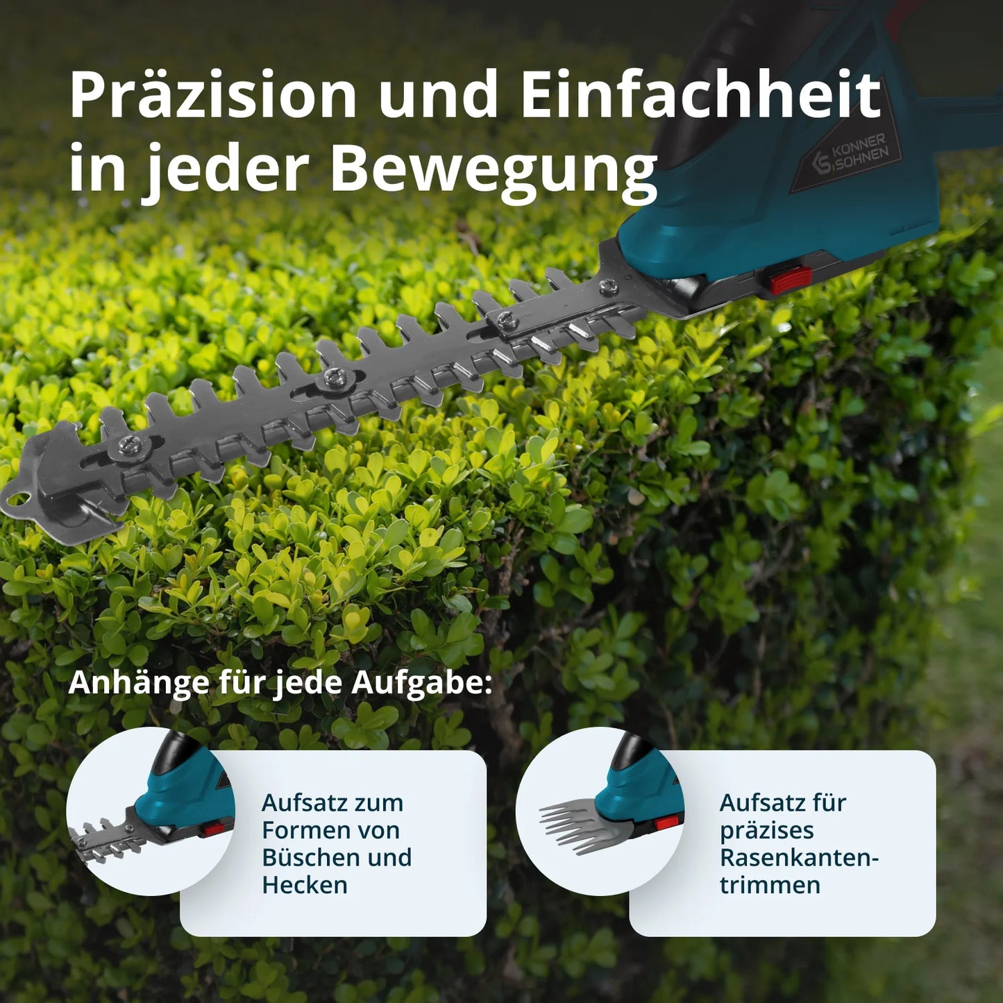 "Könner & Söhnen" Set Akku-Grasschere und Heckenschere 2 in 1 KS SHT-20V + 4Ah Batterie KS 20V4-2