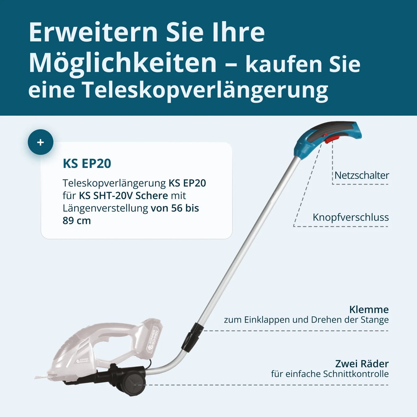 "Könner & Söhnen" Set Akku-Grasschere und Heckenschere 2 in 1 KS SHT-20V + 4Ah Batterie KS 20V4-2
