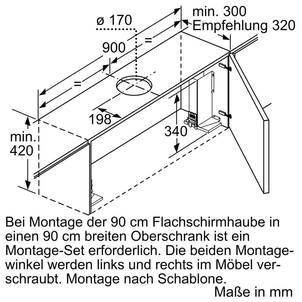 Siemens LI97RA561 iQ500 Flachschirm-Dunsthaube 90 cm Edelstahl + LZ49551 Edelstahl Anbaugriff