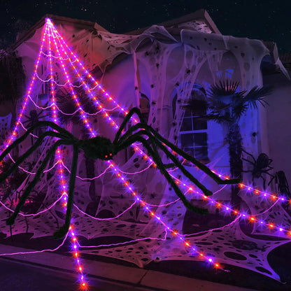 Halloween Riesen Spinne Leuchtend Spinnennetz Plüsch Gruselig Rote Augen Lila LED Beine Außen Party Deko Requisite