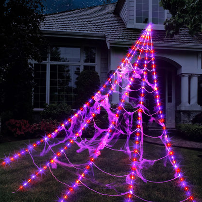 Halloween Riesen Spinne Leuchtend Spinnennetz Plüsch Gruselig Rote Augen Lila LED Beine Außen Party Deko Requisite