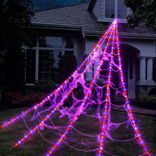 Halloween Leuchtendes Spinnennetz plüsch gruselig rote Augen lila LED außen Party Deko Requisite
